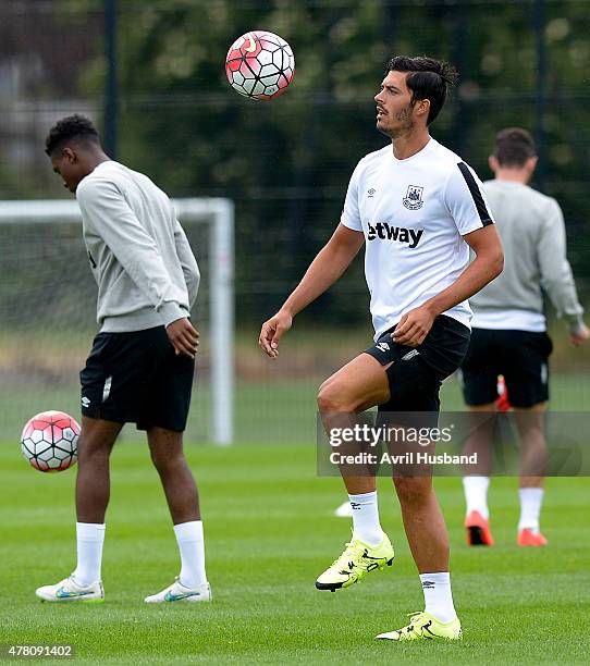 James Tomkins during the first West Ham United pre-season training session at Chadwell Heath on June 22, 2015 in London, England.