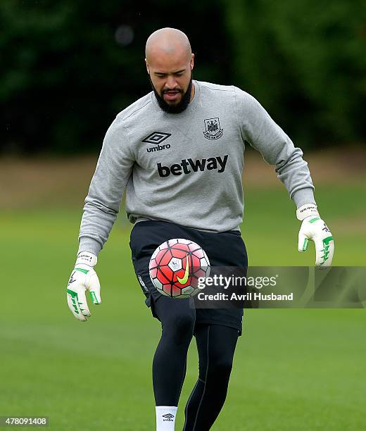 Darren Randolph during the first West Ham United pre-season training session at Chadwell Heath on June 22, 2015 in London, England.