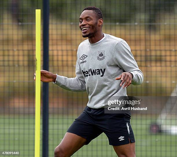 Diafra Sakho during the first West Ham United pre-season training session at Chadwell Heath on June 22, 2015 in London, England.
