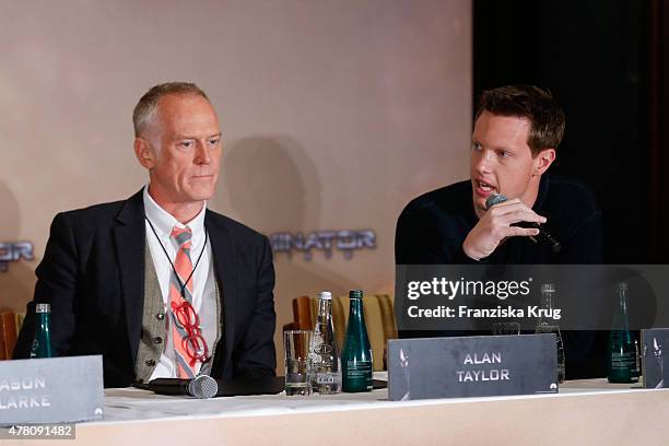 Alan Taylor and David Ellison attend the international press conference of 'Terminator Genisys' on June 22 2015 in Berlin, Germany.