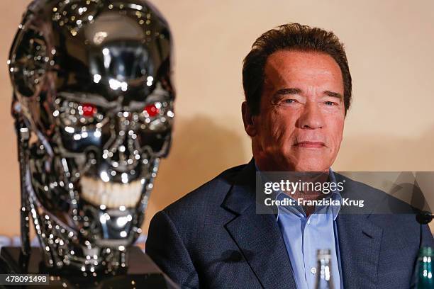 Arnold Schwarzenegger attends the international press conference of 'Terminator Genisys' on June 22 2015 in Berlin, Germany.