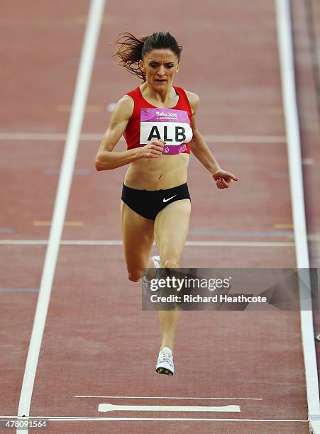Luiza Gega of Albania wins the Women's 1500 metres during day ten of the Baku 2015 European Games at the Olympic Stadium on June 22, 2015 in Baku,...