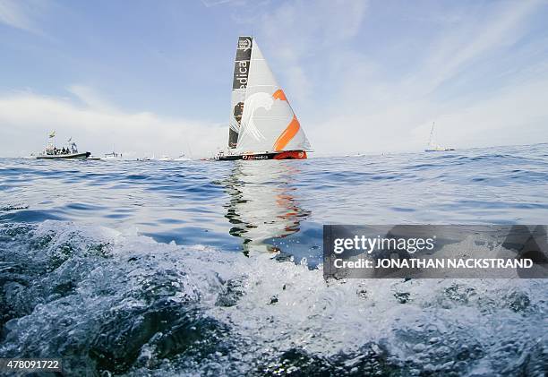 Team Alvimedica skippered by Charlie Enright of the US sails to Gothenburg to win Leg 9 of the Volvo Ocean Race from Lorient to Gothenburg in west...