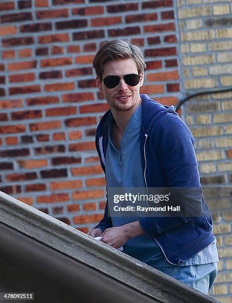 Actor Hunter Parrish seen on the set of 'Still Alice' on March 11, 2014 in New York City.