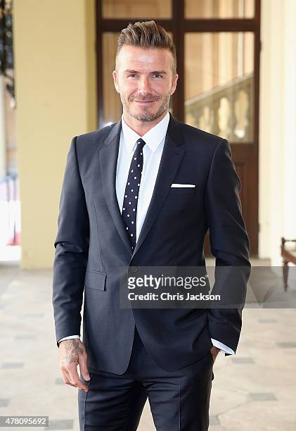 David Beckham arrives at Buckingham Palace for the Queen's Young Leaders Event on June 22, 2015 in London, England.