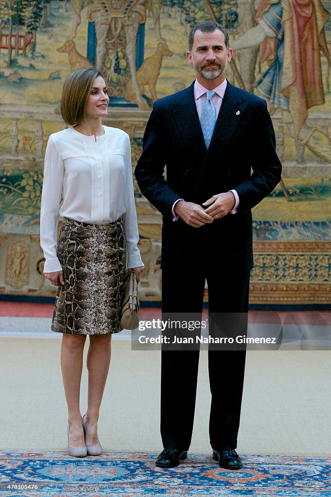 Spanish Royals Attend a Meeting With Members Of 'Princesa de Asturias' Foundation