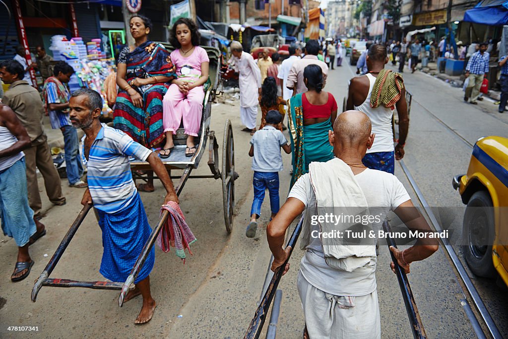 India, Kolkata, rickshaw on the street