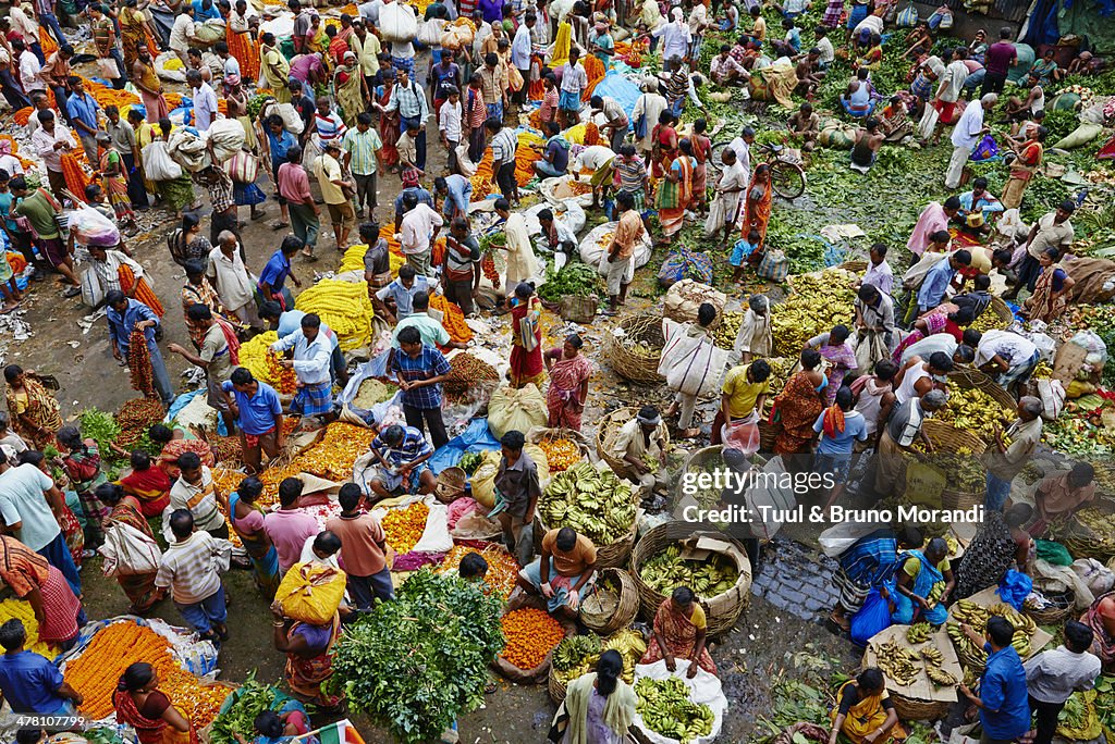 India, Kolkata, Mullik Ghat flower market