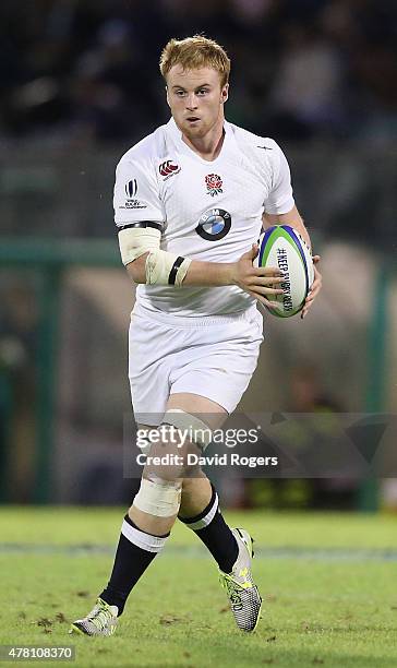 James Chisholm of England runs with the ball during the World Rugby U20 Championship final match between England and New Zealand at Stadio Giovanni...