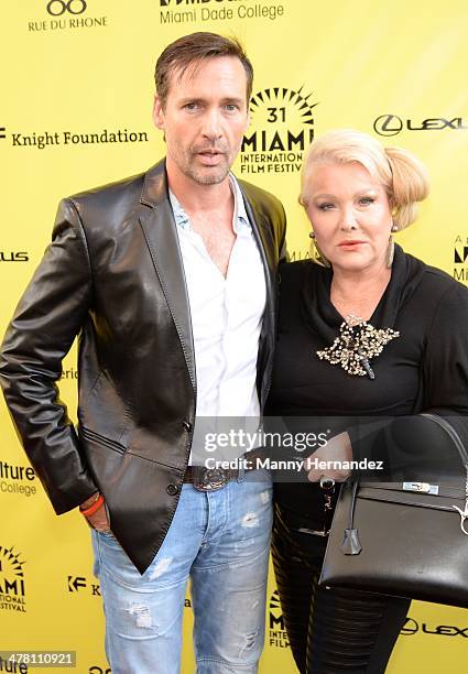 Andres Garcia Jr and Monica Hefler attends "An Unbreakable Bond" premiere during the Miami International Film Festival at Gusman Center for the...