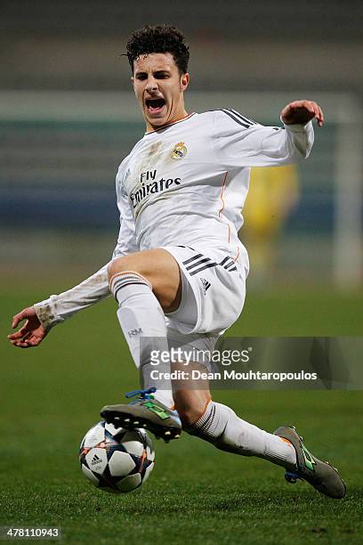 Mario Hermoso of Real Madrid in action during the UEFA Youth League Quarter Final match between Paris Saint-Germain FC and Real Madrid at Stade...