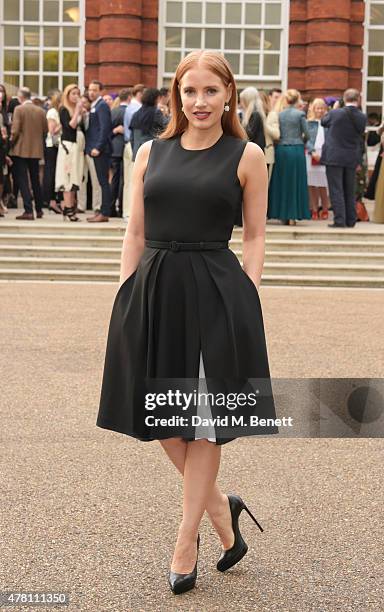 Jessica Chastain attends The Ralph Lauren & Vogue Wimbledon Summer Cocktail Party hosted by Alexandra Shulman and Boris Becker at The Orangery at...