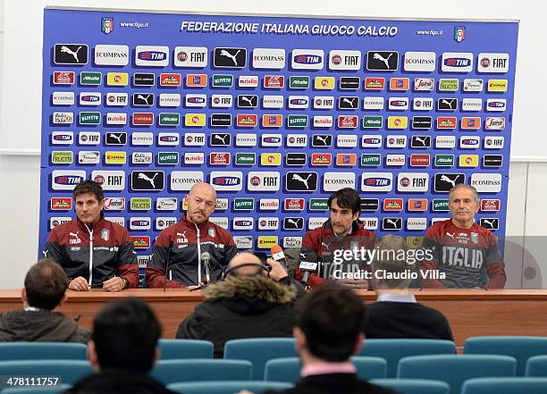 Renzo Casellato, Giambattista Venturati, Gabriele Pin and Vincenzo Di Palma of Italy are seen during press conference during Italy Training Camp -...