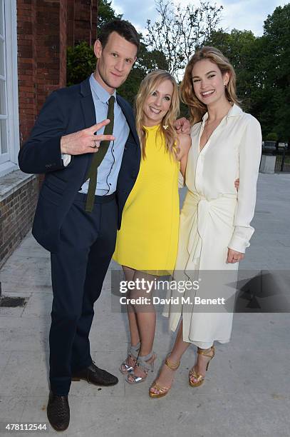 Matt Smith, Joanne Froggatt and Lily James attend The Ralph Lauren & Vogue Wimbledon Summer Cocktail Party hosted by Alexandra Shulman and Boris...