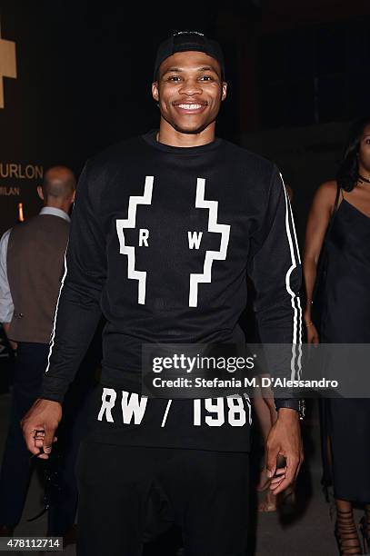 Russell Westbrook attends the Marcelo Burlon County of Milan show during the Milan Men's Fashion Week Spring/Summer 2016 on June 22, 2015 in Milan,...