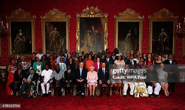 Queen Elizabeth II joins Young Leaders from across the Commonwealth at Buckingham Palace, Alain Nteff , Samuel Karuita , Karuna Rana , Isaiah Owolabi...