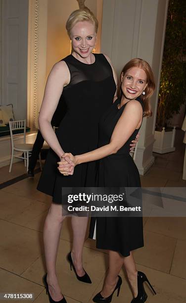 Gwendoline Christie and Jessica Chastain attend The Ralph Lauren & Vogue Wimbledon Summer Cocktail Party hosted by Alexandra Shulman and Boris Becker...