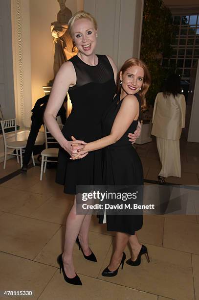 Gwendoline Christie and Jessica Chastain attend The Ralph Lauren & Vogue Wimbledon Summer Cocktail Party hosted by Alexandra Shulman and Boris Becker...