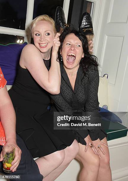 Gwendoline Christie and Katie Grand attend The Ralph Lauren & Vogue Wimbledon Summer Cocktail Party hosted by Alexandra Shulman and Boris Becker at...