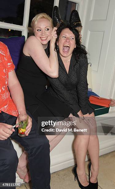 Gwendoline Christie and Katie Grand attend The Ralph Lauren & Vogue Wimbledon Summer Cocktail Party hosted by Alexandra Shulman and Boris Becker at...