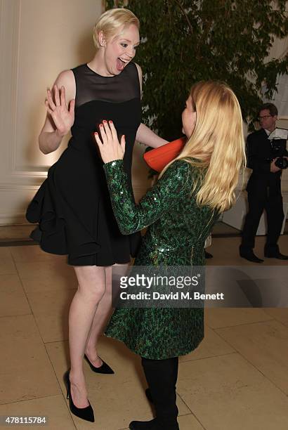 Gwendoline Christie and Katie Hillier attend The Ralph Lauren & Vogue Wimbledon Summer Cocktail Party hosted by Alexandra Shulman and Boris Becker at...