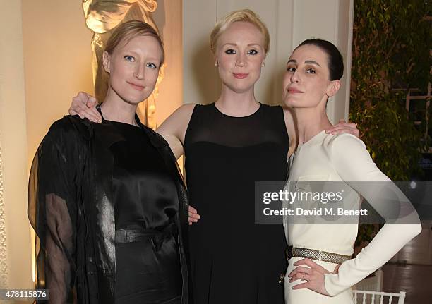 Jade Parfitt, Gwendoline Christie and Erin O'Connor attend The Ralph Lauren & Vogue Wimbledon Summer Cocktail Party hosted by Alexandra Shulman and...