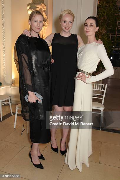 Jade Parfitt, Gwendoline Christie and Erin O'Connor attend The Ralph Lauren & Vogue Wimbledon Summer Cocktail Party hosted by Alexandra Shulman and...