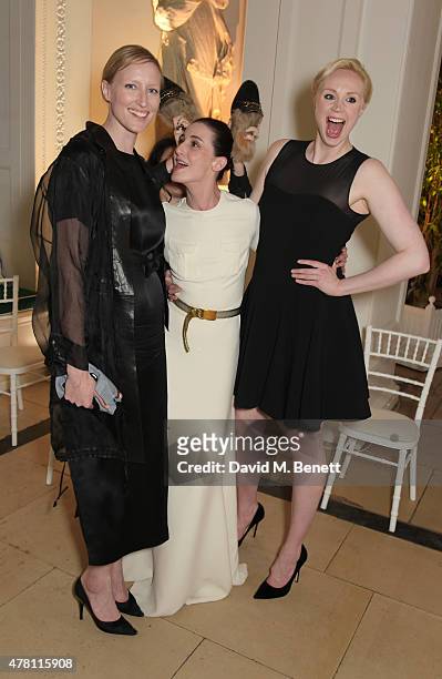 Jade Parfitt, Erin O'Connor and Gwendoline Christie attend The Ralph Lauren & Vogue Wimbledon Summer Cocktail Party hosted by Alexandra Shulman and...