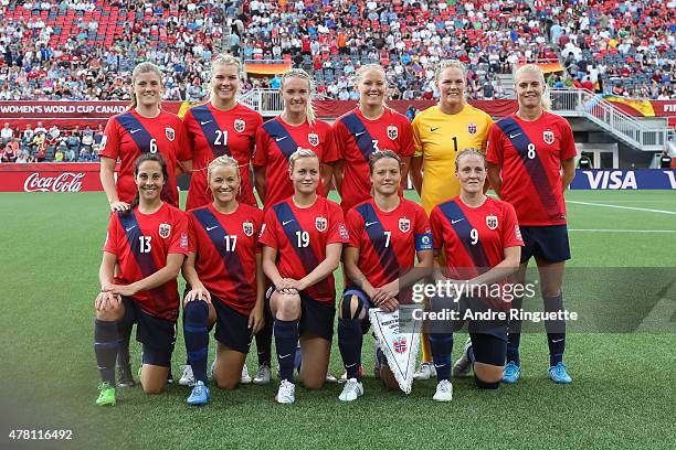 Norway players pose for a team photo prior to the FIFA Women's World Cup Canada 2015 round of 16 match between Norway and England at Lansdowne...