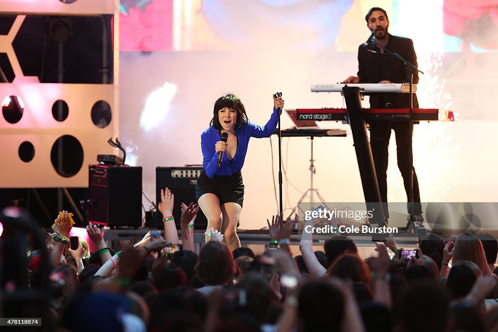 Carly Rae Jepsen performs at the 2015 Much Music Video Awards at MuchMusic on Queen Street West in Toronto.