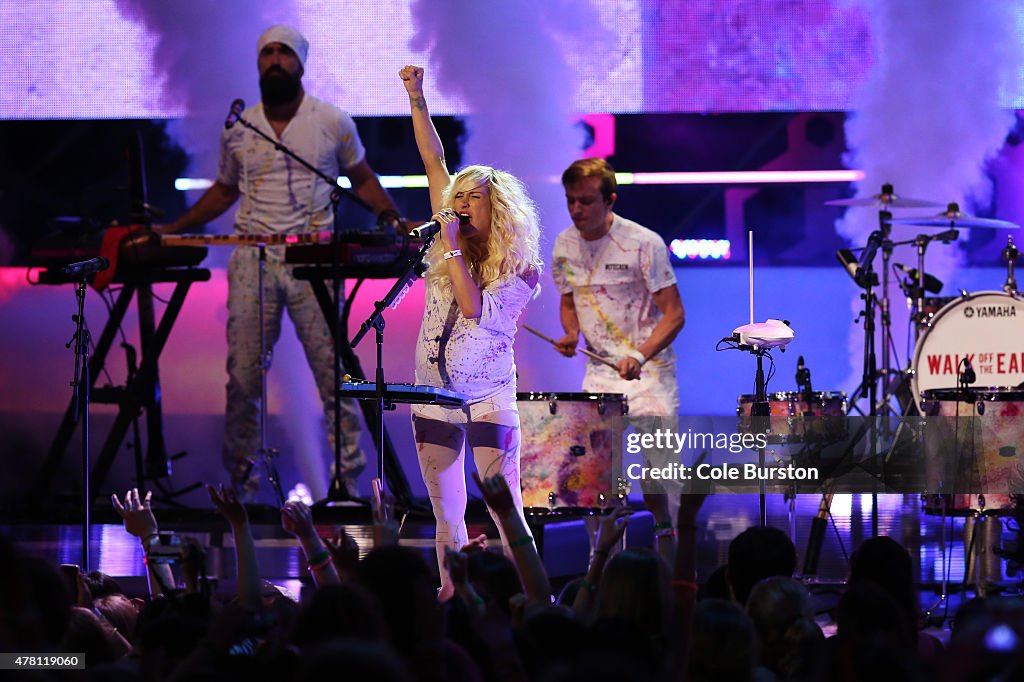 Walk off the Earth performs at the 2015 Much Music Video Awards at MuchMusic on Queen Street West in Toronto.