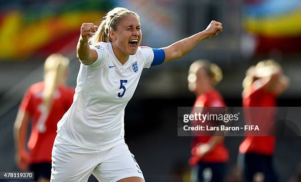 Steph Houghton of England celebrates after scoring her teams first goal during the FIFA Women's World Cup 2015 Round of 16 match between Norway and...