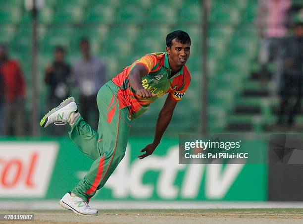 Rubel Hossain of Bangladesh bowls during the practice match between Bangladesh and UAE ahead of the ICC World Twenty20 Bangladesh 2014 tournament the...