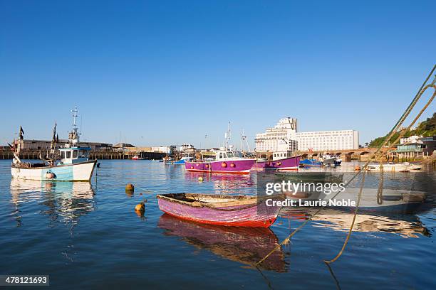 boats in folkestone harbour, folkestone - folkestone stock pictures, royalty-free photos & images