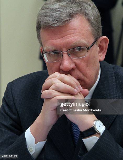 Russian economist Alexei Kudrin attends a meeting with ministers on economic, on March 12, 2014 in Sochi, Russia.