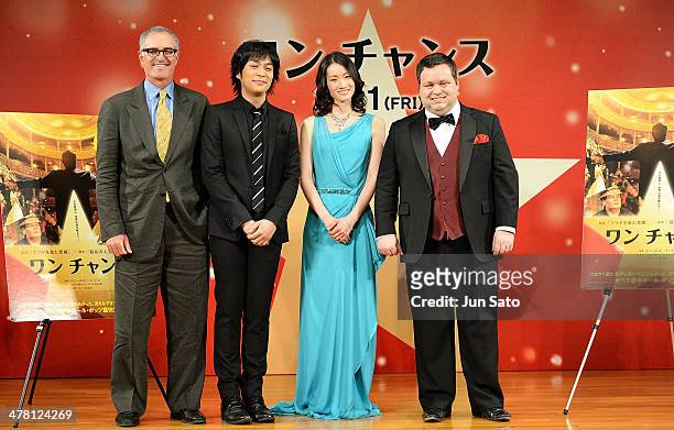 Opera singer Paul Potts, figure skater Shizuka Arakawa, singer Norimasa Fujisawa and director David Frankel attend "One Chance" Premier at the Gloria...