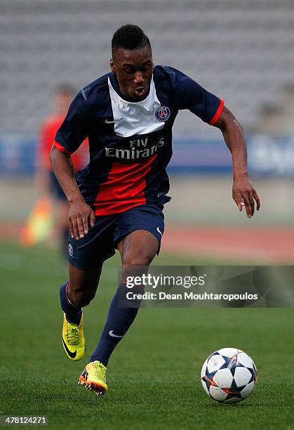 Souleyman Doumbia of PSG in action during the UEFA Youth League Quarter Final match between Paris Saint-Germain FC and Real Madrid at Stade Charlety...