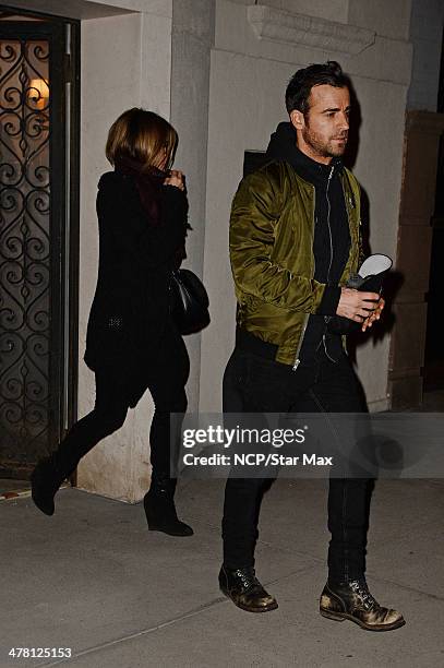 Actress Jennifer Aniston and Justin Theroux are seen on March 11, 2014 in New York City.