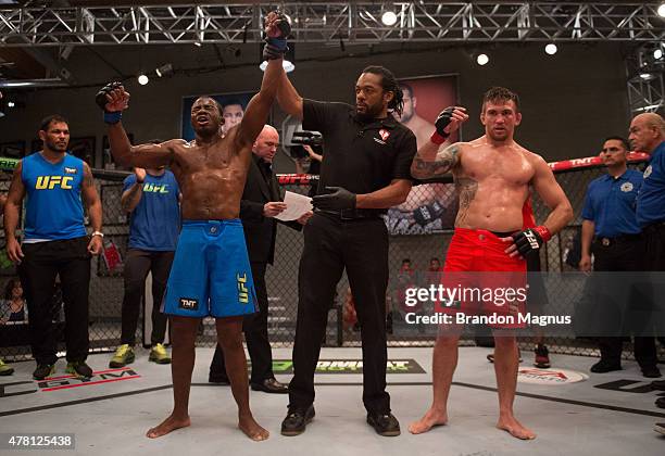 Fernando Acougueiro celebrates his victory over Nazareno Malagarie during the semi-finals for filming of The Ultimate Fighter Brazil: Team Nogueira...