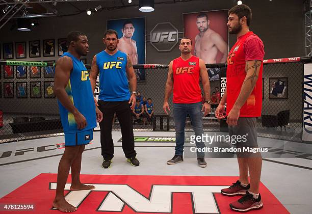 Fernando Acougueiro and Glacio Franca face off before they face each other in the finals during the filming of The Ultimate Fighter Brazil: Team...