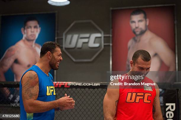 Head coaches Antonio Rogerio Nogueira and Mauricio Rua laugh with each other during the filming of The Ultimate Fighter Brazil: Team Nogueira vs Team...