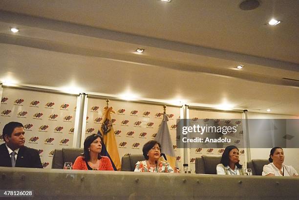 The president of the Venezuelan National Electoral Council , Tibisay Lucena , holds a press conference at the CNE headquarters in Caracas, on June...