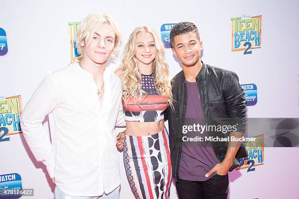 Actor Ross Lynch, Mollee Gray and Jordan Fisher attends the premiere of Disney Channel's "Teen Beach 2" at Walt Disney Studios on June 22, 2015 in...