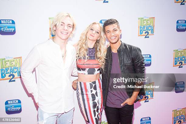 Actor Ross Lynch, Mollee Gray and Jordan Fisher attends the premiere of Disney Channel's "Teen Beach 2" at Walt Disney Studios on June 22, 2015 in...