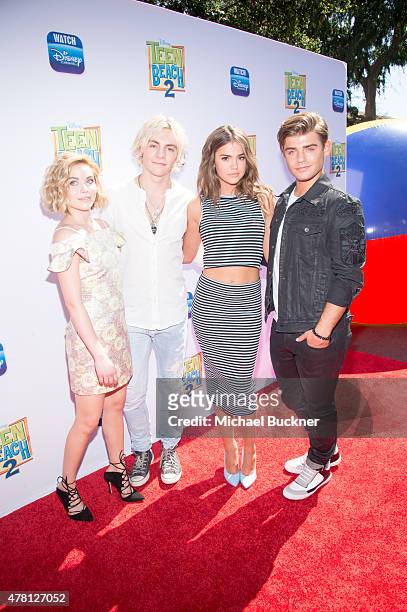 Actors Grace Phipps, Ross Lynch, Maia Mitchell and Garrett Clayton attend the premiere of Disney Channel's "Teen Beach 2" at Walt Disney Studios on...