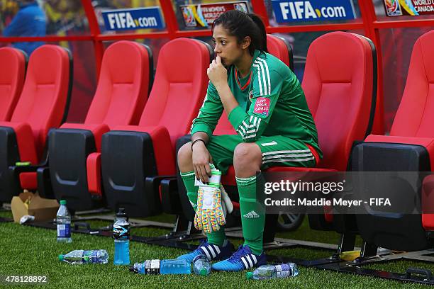 Stefany Castano of Colombia reacts after Colombia's 2-0 loss against the United States of America during the FIFA Women's World Cup Canada 2015 Round...