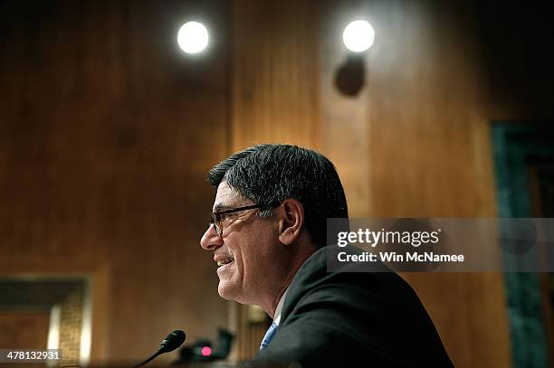 Treasury Secretary Jack Lew testifies before the Senate Budget Committee March 12, 2014 in Washington, DC. Lew testified on the topic of "The...