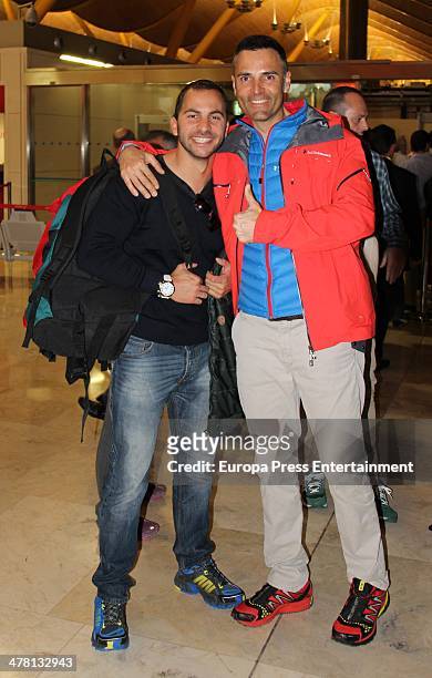 Contestant of 'Supervivientes 2014' Tv show, Antonio Tejado and Rafael Lomana are seen at Barajas Airport to travel to Honduras to shoot the Tv show...