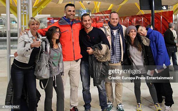 Contestant of 'Supervivientes 2014' Tv show Aran Aznar, guest, Rafael Lomana, Antonio Tejado, Nacho Montes, Anabel Pantoja and Yong Li are seen at...