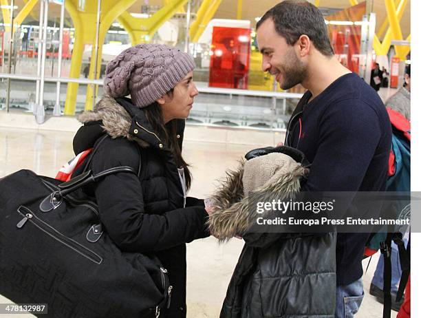 Contestant of 'Supervivientes 2014' Tv show, Anabel Pantoja and Antonio Tejado are seen at Barajas Airport to travel to Honduras to shoot the Tv show...